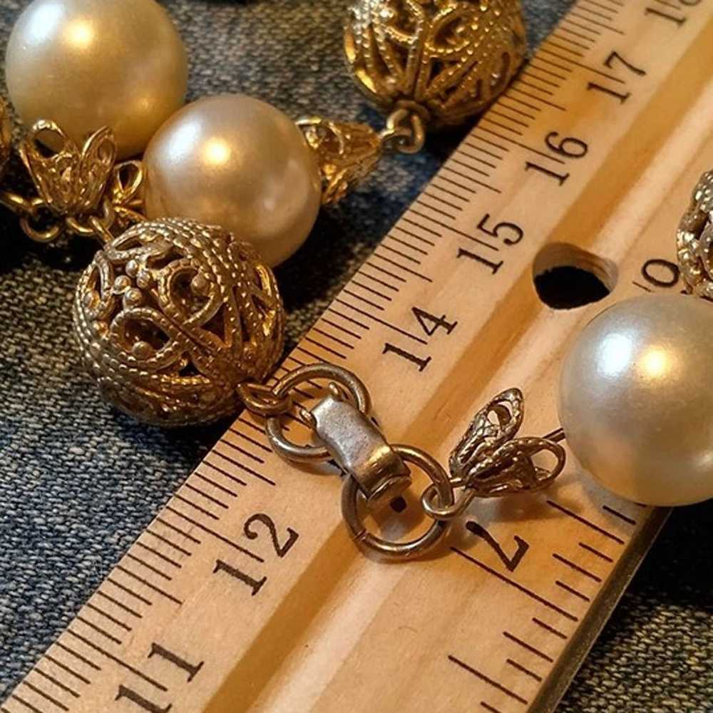 Large Vintage Glass Pearl & Golden Scalloped Bead… - image 4