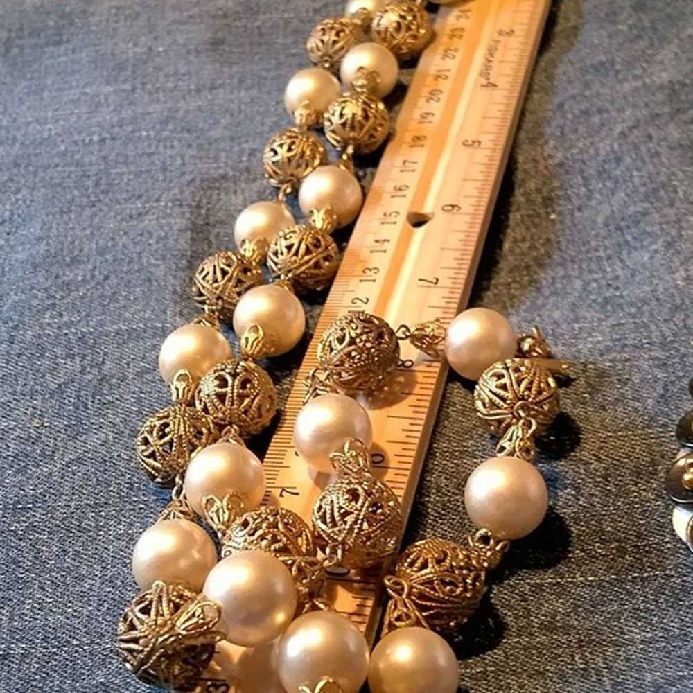 Large Vintage Glass Pearl & Golden Scalloped Bead… - image 5