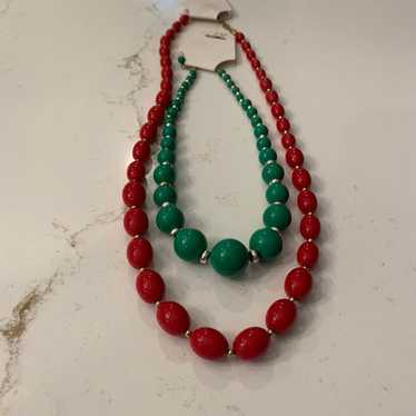 Vintage* 1980’s Pair of  Red & Green Beaded Neckl… - image 1
