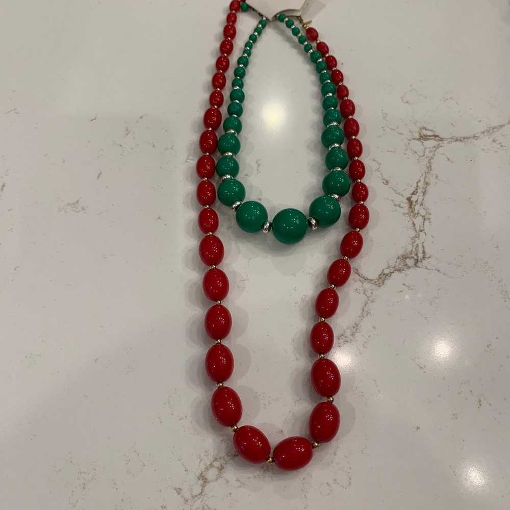 Vintage* 1980’s Pair of  Red & Green Beaded Neckl… - image 3