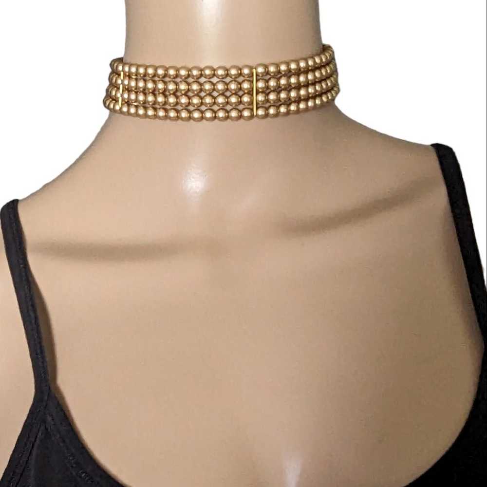 Vintage Triple Row Gold Faux Pearl Choker Collar … - image 2