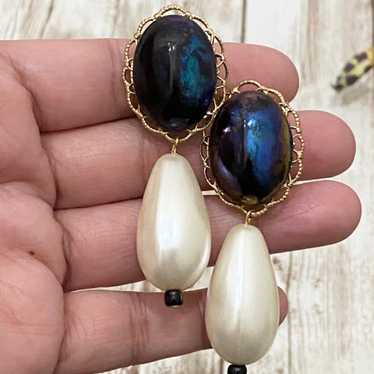 Vintage Iridescent Blue Faux Pearl Earri