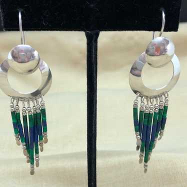 Sterling Malachite Bead Earrings - image 1