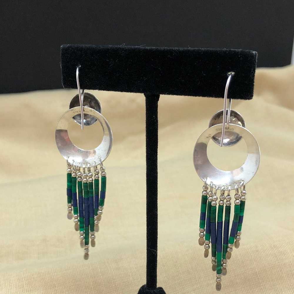 Sterling Malachite Bead Earrings - image 2