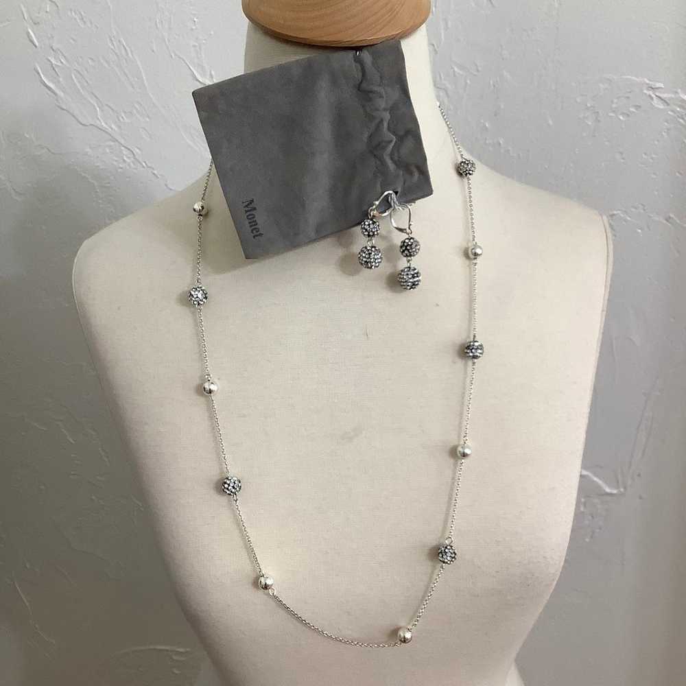 Vintage Monet necklace and earrings set in silver… - image 1