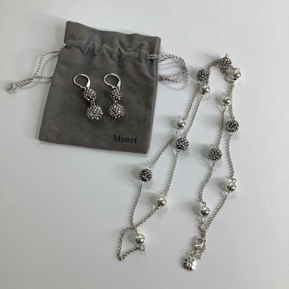 Vintage Monet necklace and earrings set in silver… - image 2