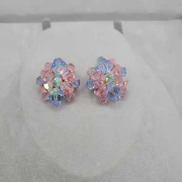 Vintage pink and blue 1960s clip on Earrings - image 1