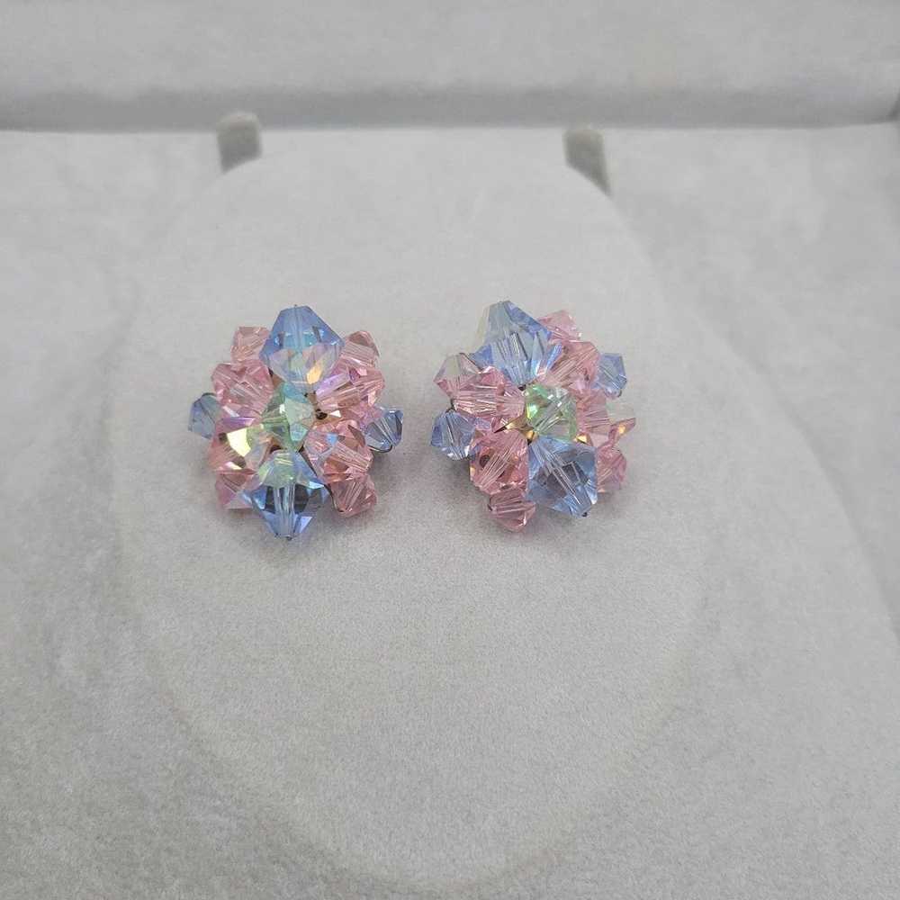 Vintage pink and blue 1960s clip on Earrings - image 2