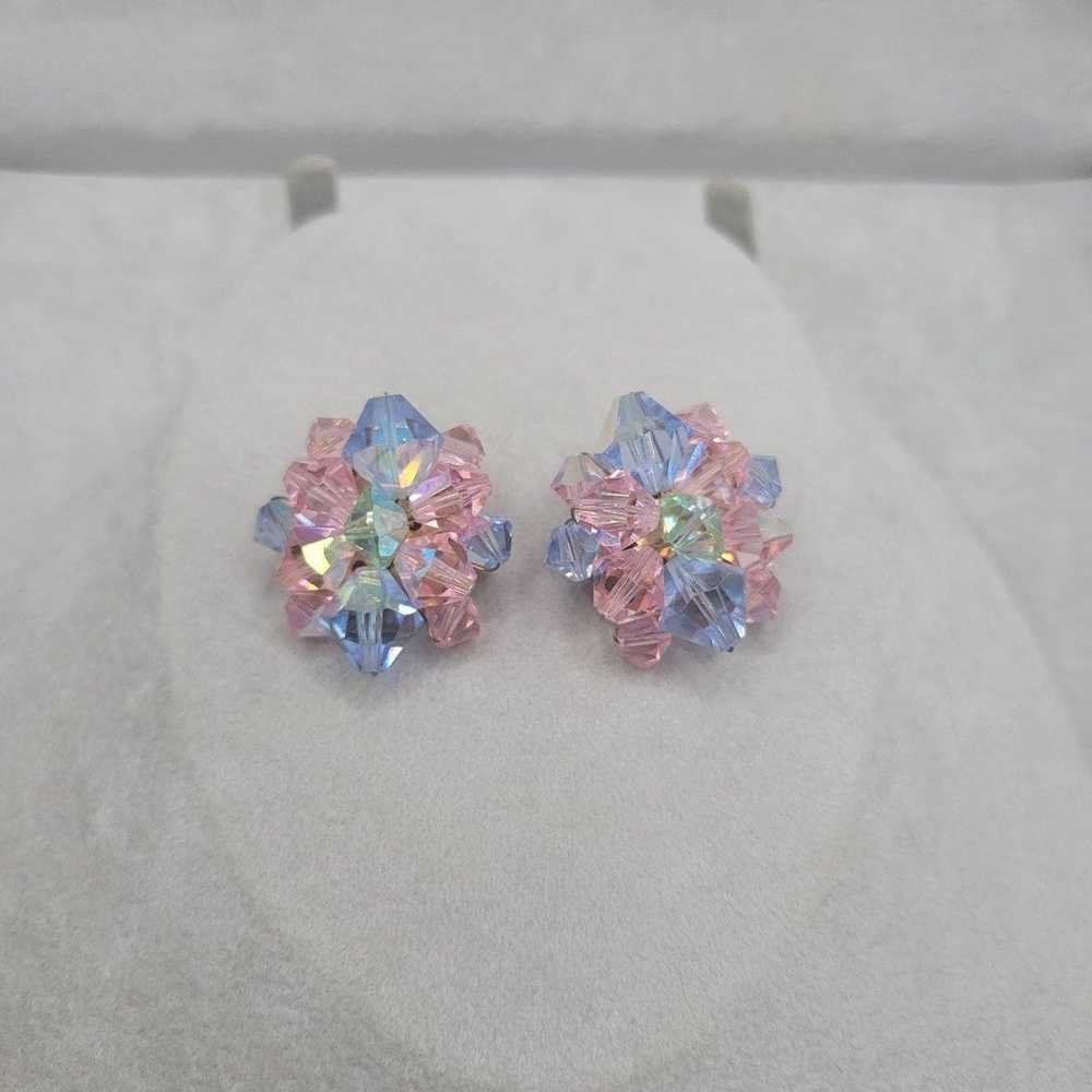 Vintage pink and blue 1960s clip on Earrings - image 3