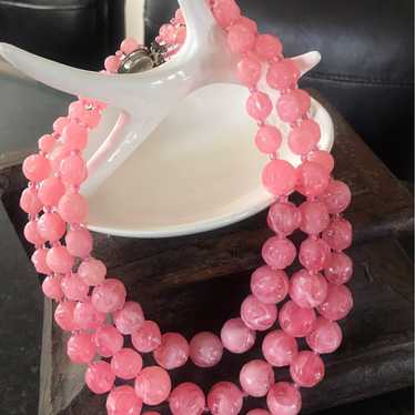Vintage pink multi strand neklace - image 1