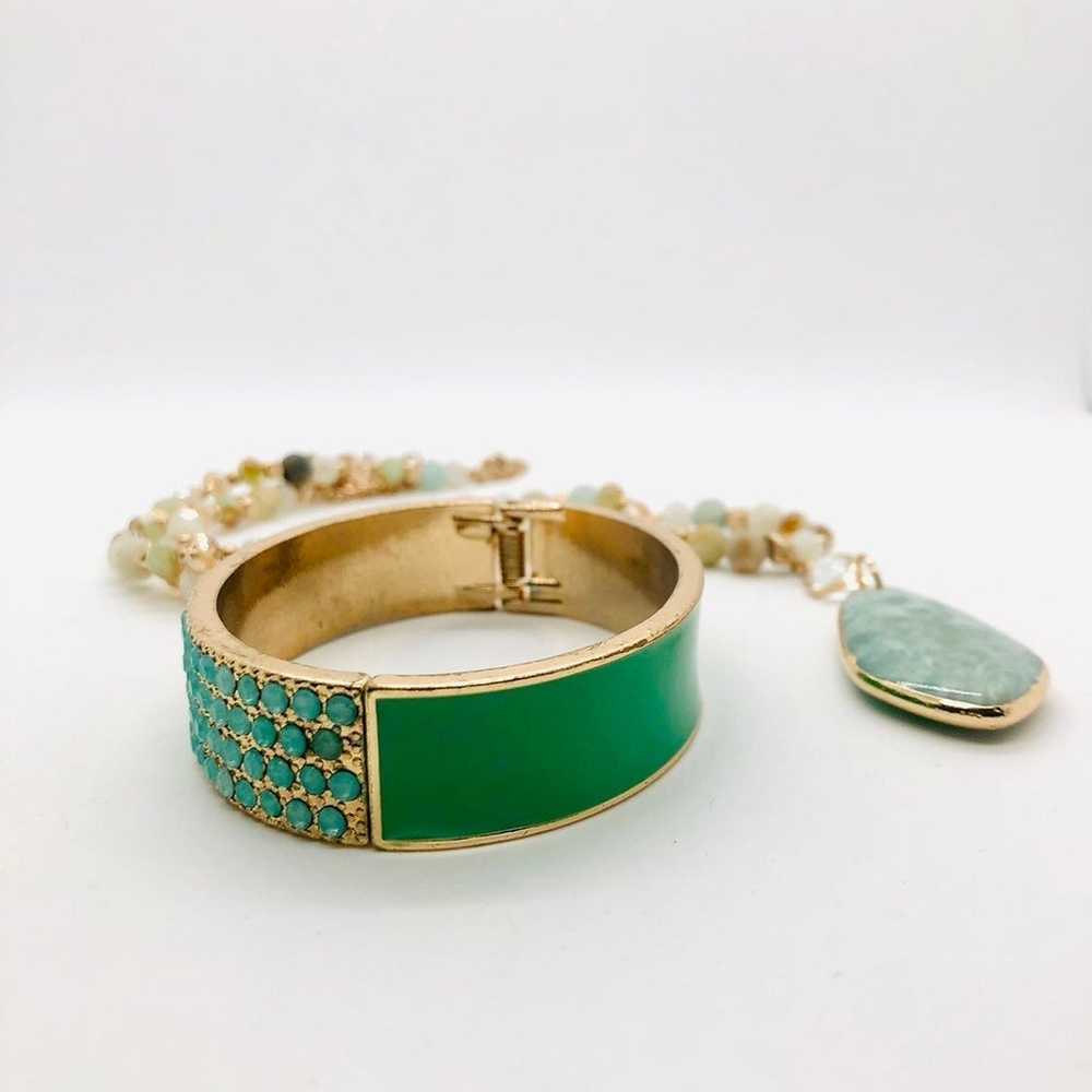 Vintage Green Bracelet & Long Pendant Necklace - image 2