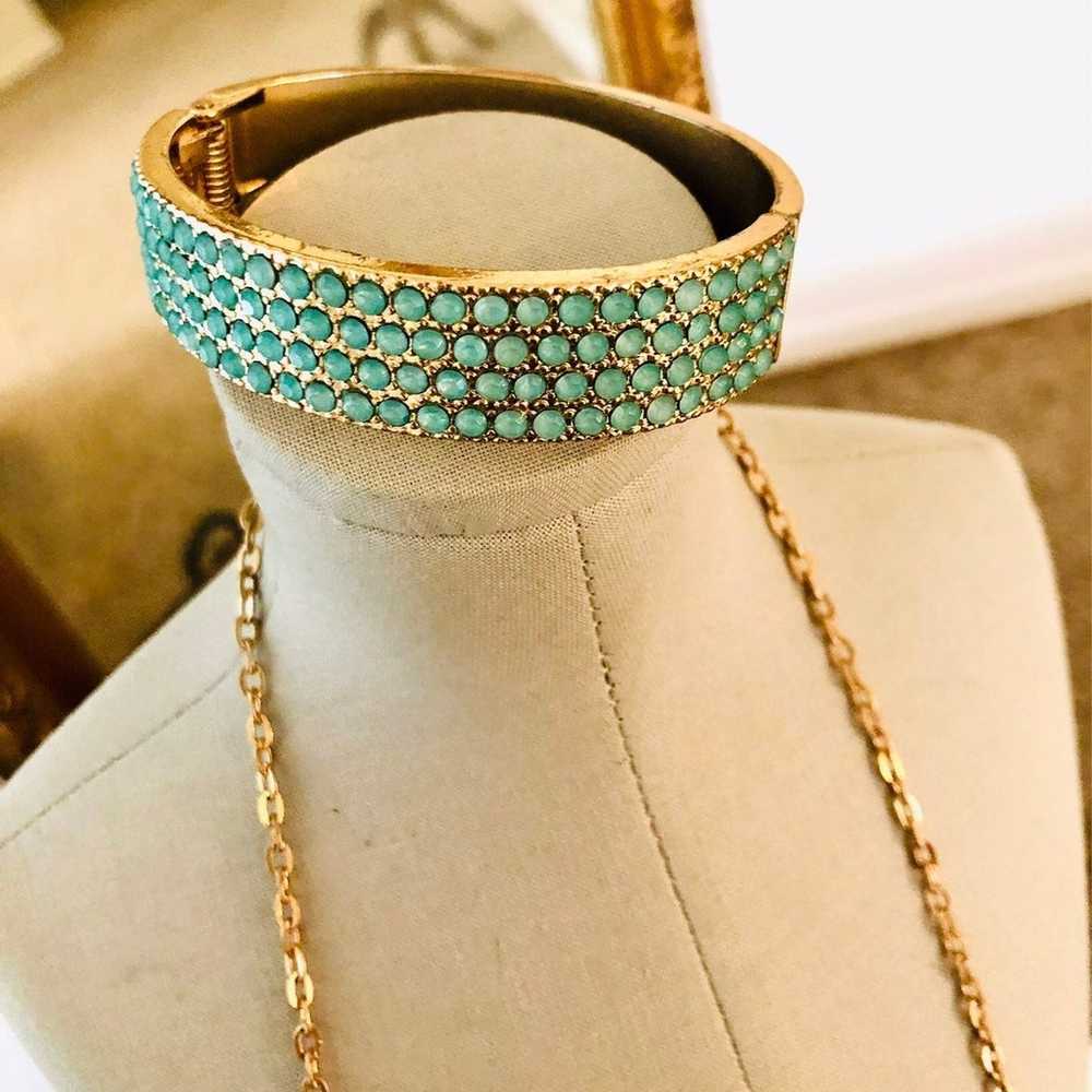 Vintage Green Bracelet & Long Pendant Necklace - image 3