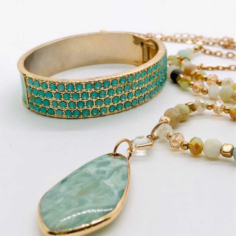 Vintage Green Bracelet & Long Pendant Necklace - image 5