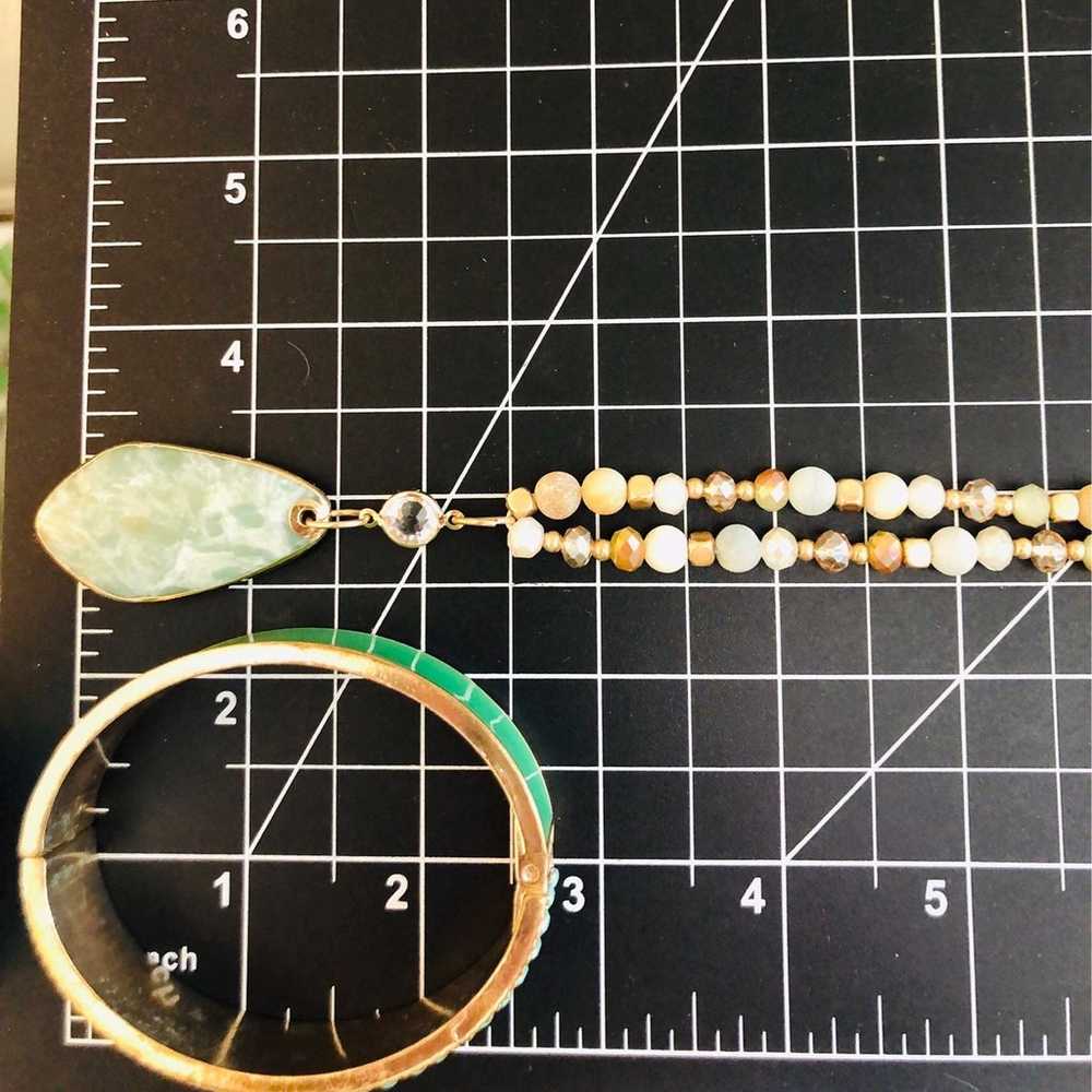 Vintage Green Bracelet & Long Pendant Necklace - image 6