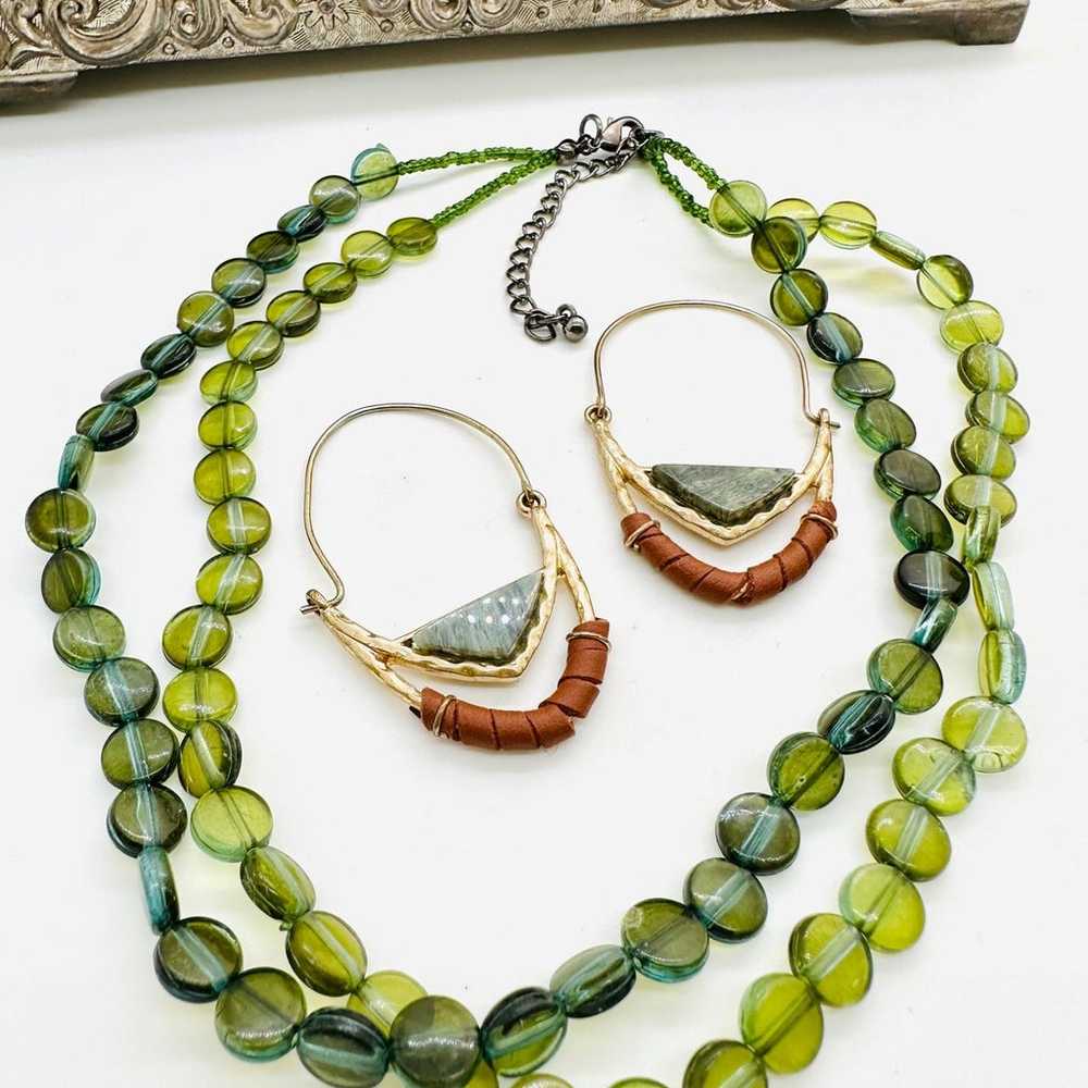 Retro green Necklace & Statement Earrings - image 10