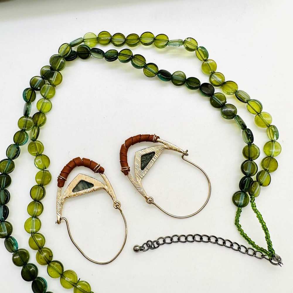 Retro green Necklace & Statement Earrings - image 6