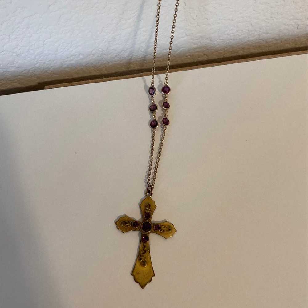Vintage Gold Cross Necklace - image 2