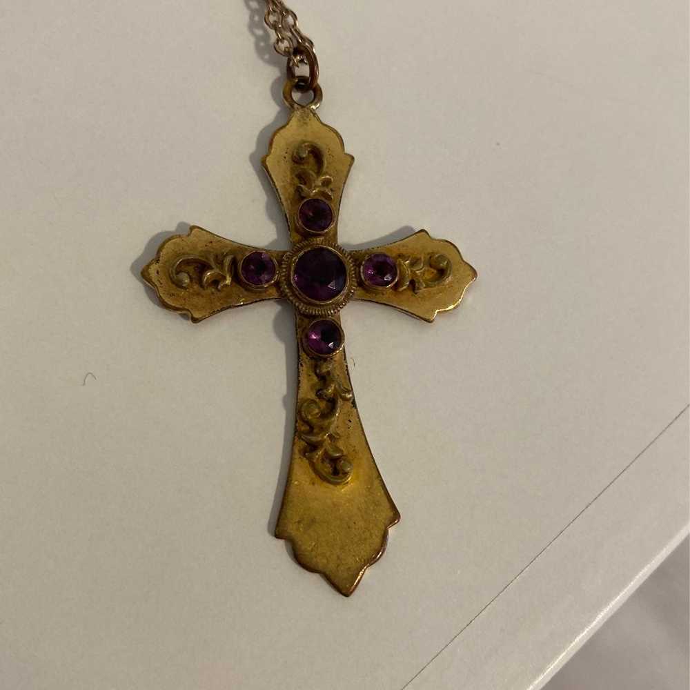 Vintage Gold Cross Necklace - image 3
