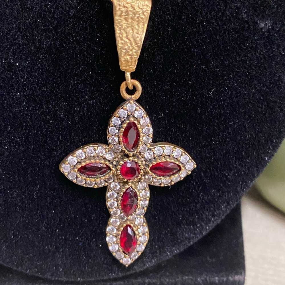 Vintage Garnet CZ Gold Vermeil 925 Sterling Silve… - image 1