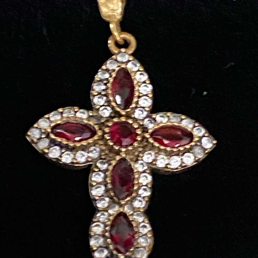 Vintage Garnet CZ Gold Vermeil 925 Sterling Silve… - image 3