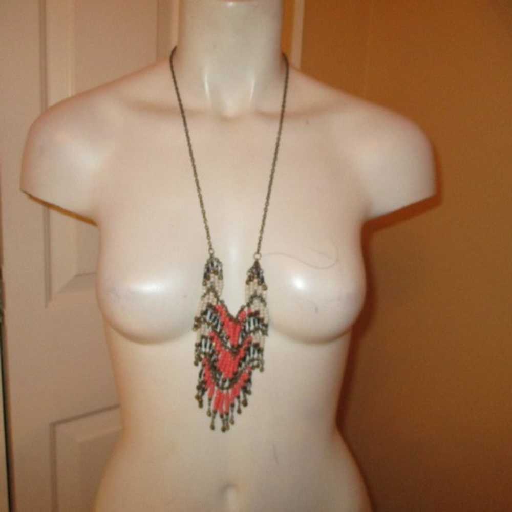 vintage beaded boho fringed bib necklace - image 10