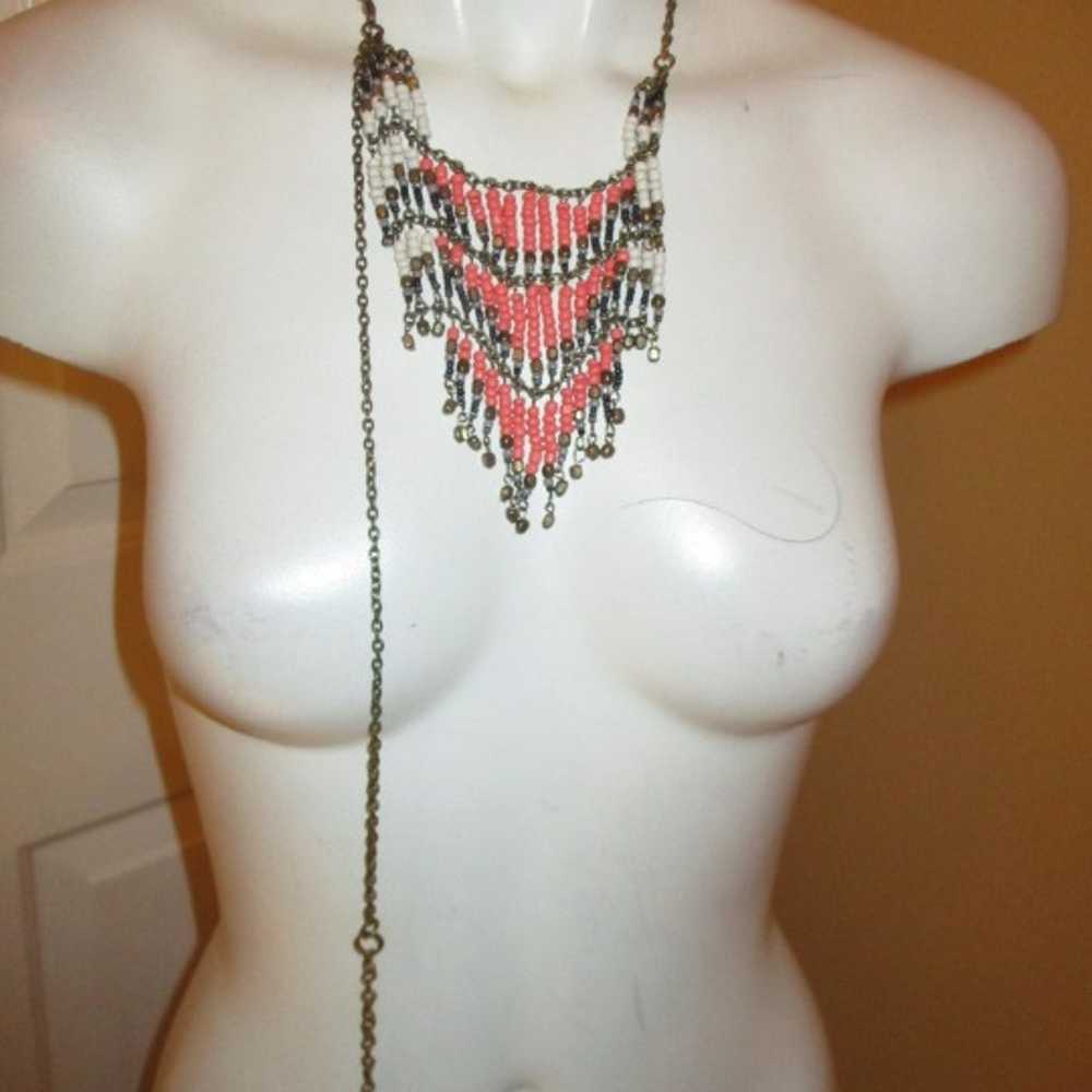 vintage beaded boho fringed bib necklace - image 11