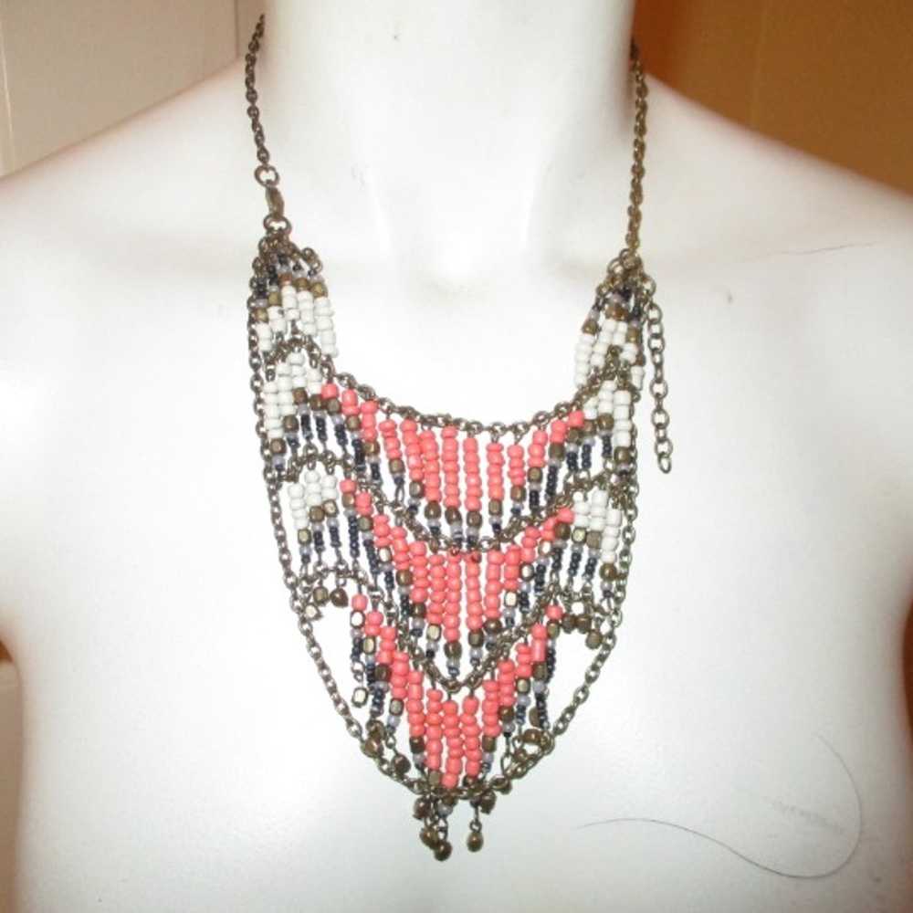 vintage beaded boho fringed bib necklace - image 12