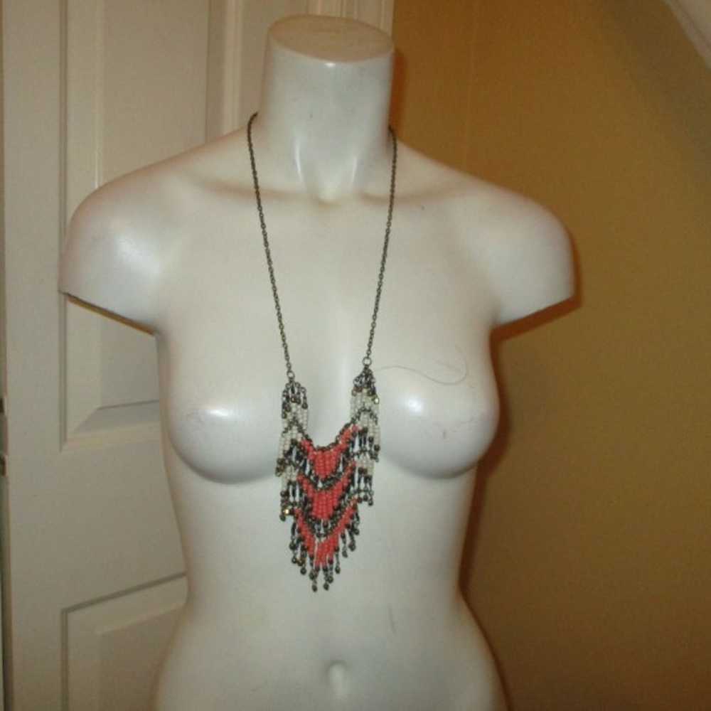 vintage beaded boho fringed bib necklace - image 2