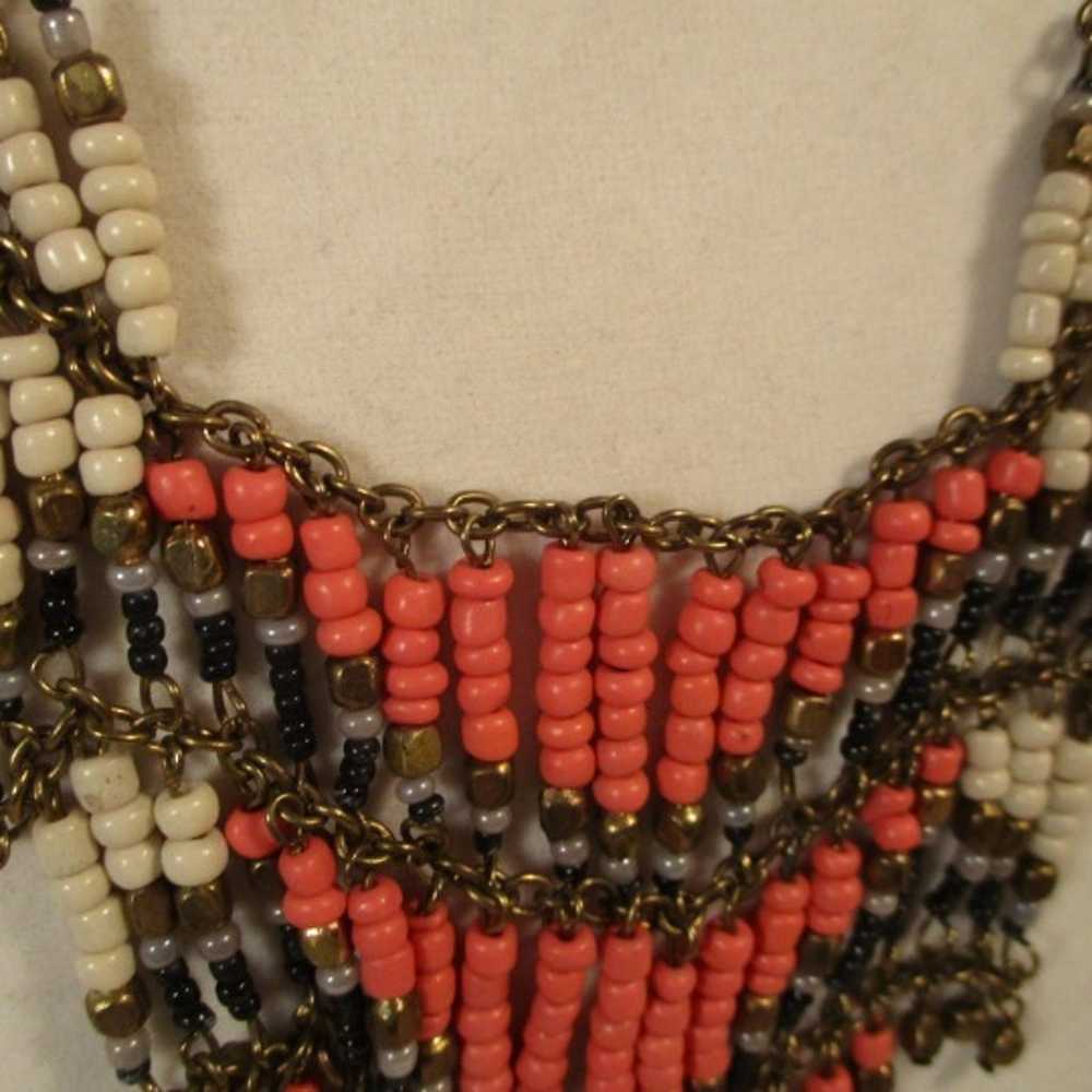 vintage beaded boho fringed bib necklace - image 5