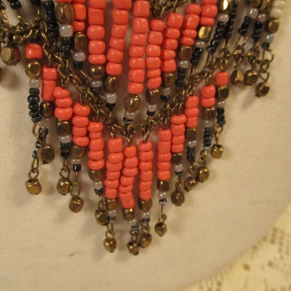 vintage beaded boho fringed bib necklace - image 6