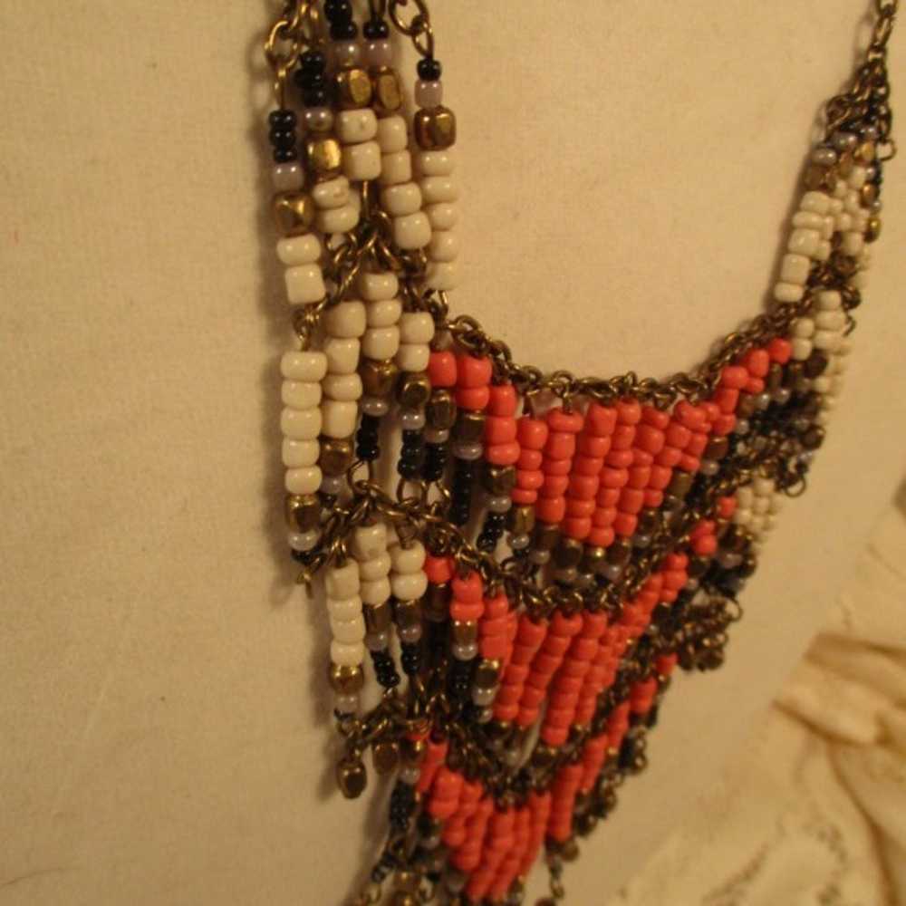 vintage beaded boho fringed bib necklace - image 7