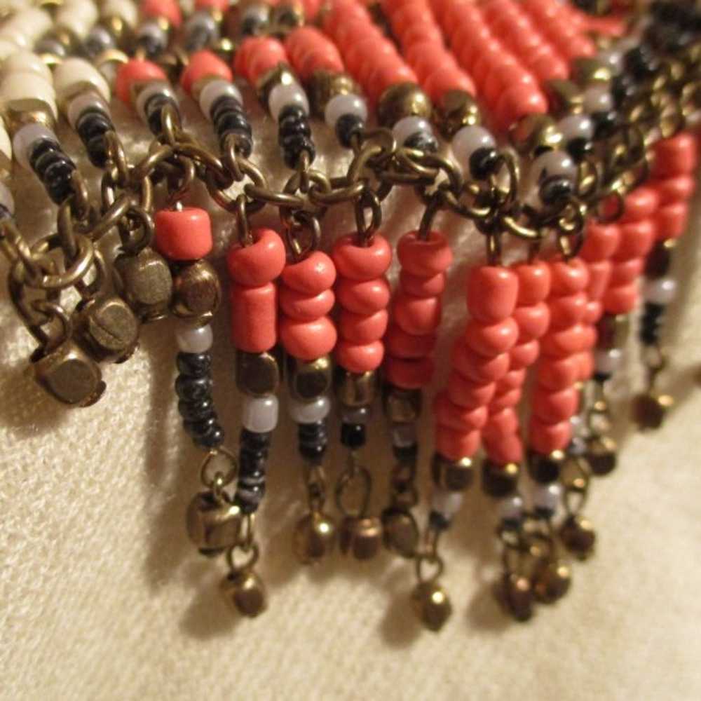 vintage beaded boho fringed bib necklace - image 9