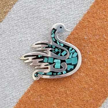 Vintage Taxco Mexico 925 Turquoise Swan - image 1