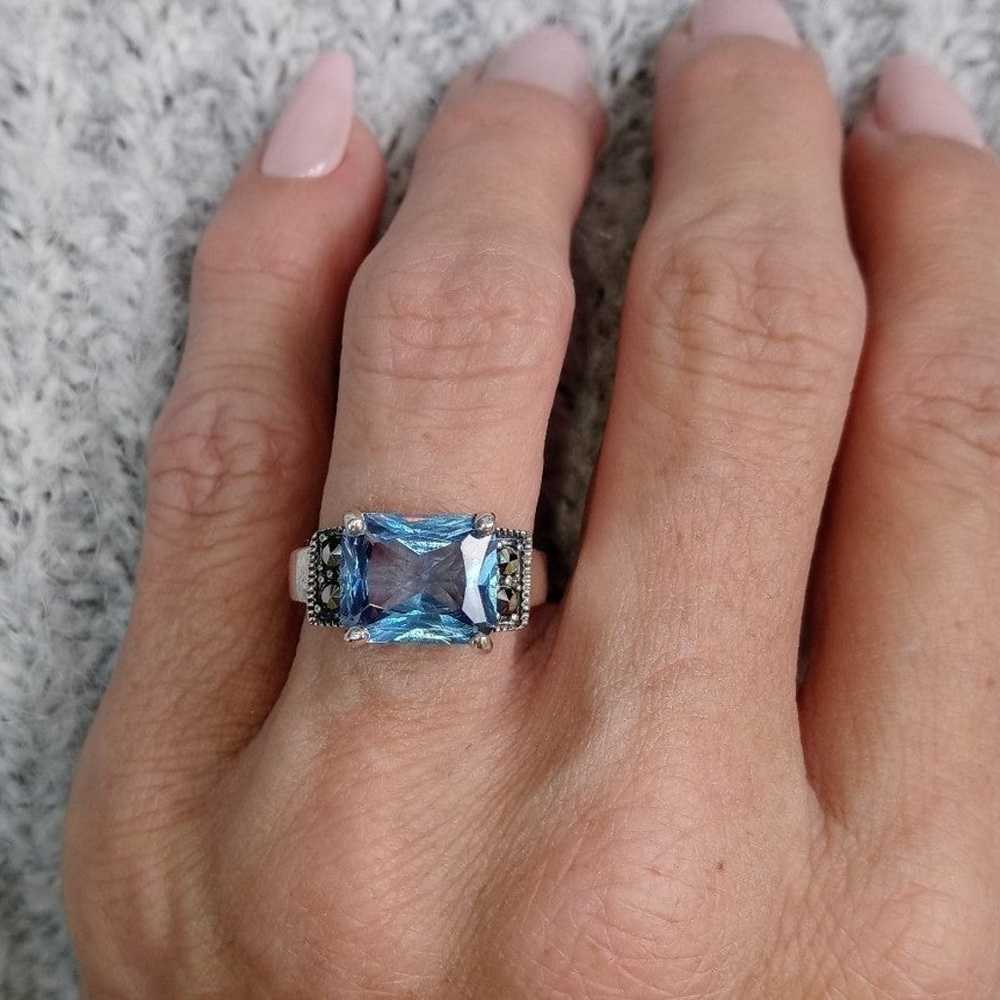 Vintage Blue Topaz and  Marcasite Ring - image 1