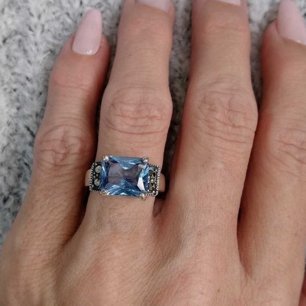 Vintage Blue Topaz and  Marcasite Ring - image 2