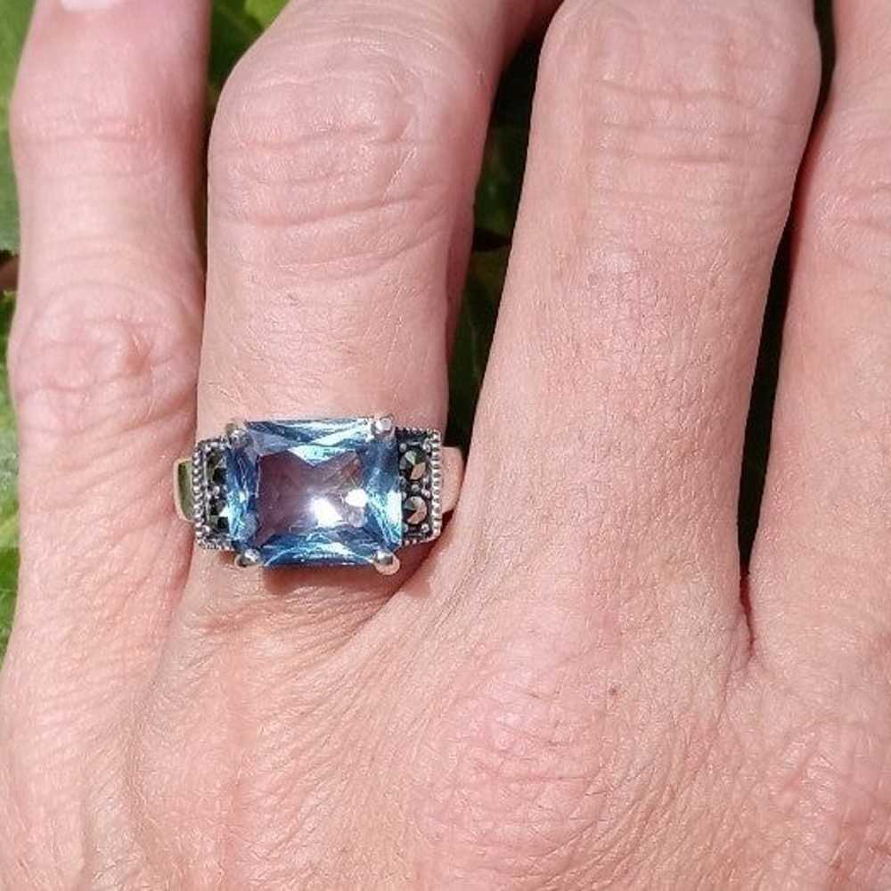 Vintage Blue Topaz and  Marcasite Ring - image 3