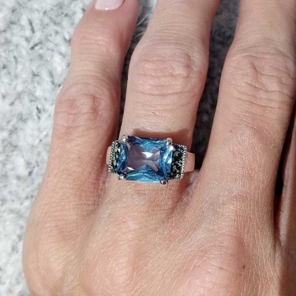 Vintage Blue Topaz and  Marcasite Ring - image 4