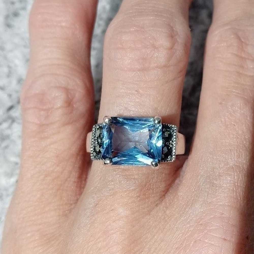 Vintage Blue Topaz and  Marcasite Ring - image 5