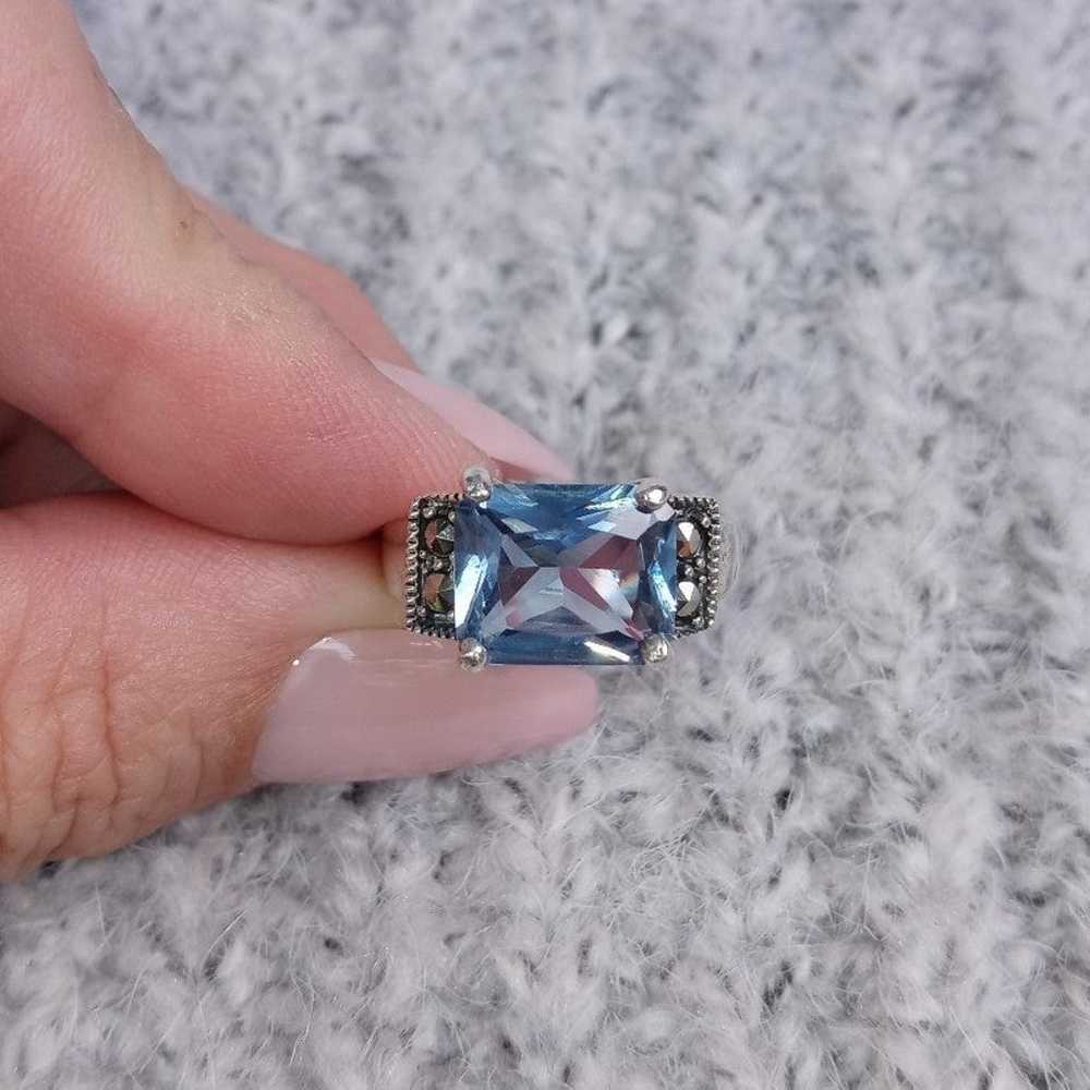 Vintage Blue Topaz and  Marcasite Ring - image 6