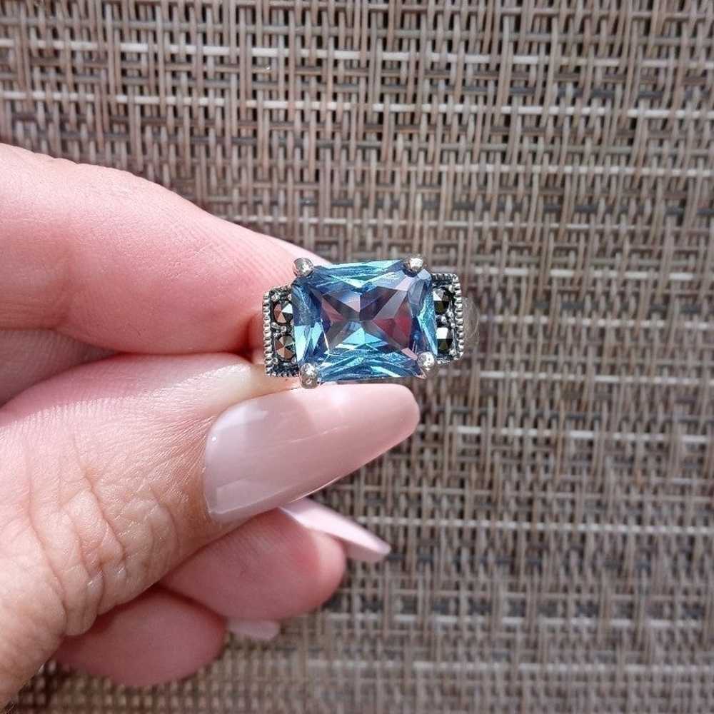 Vintage Blue Topaz and  Marcasite Ring - image 7