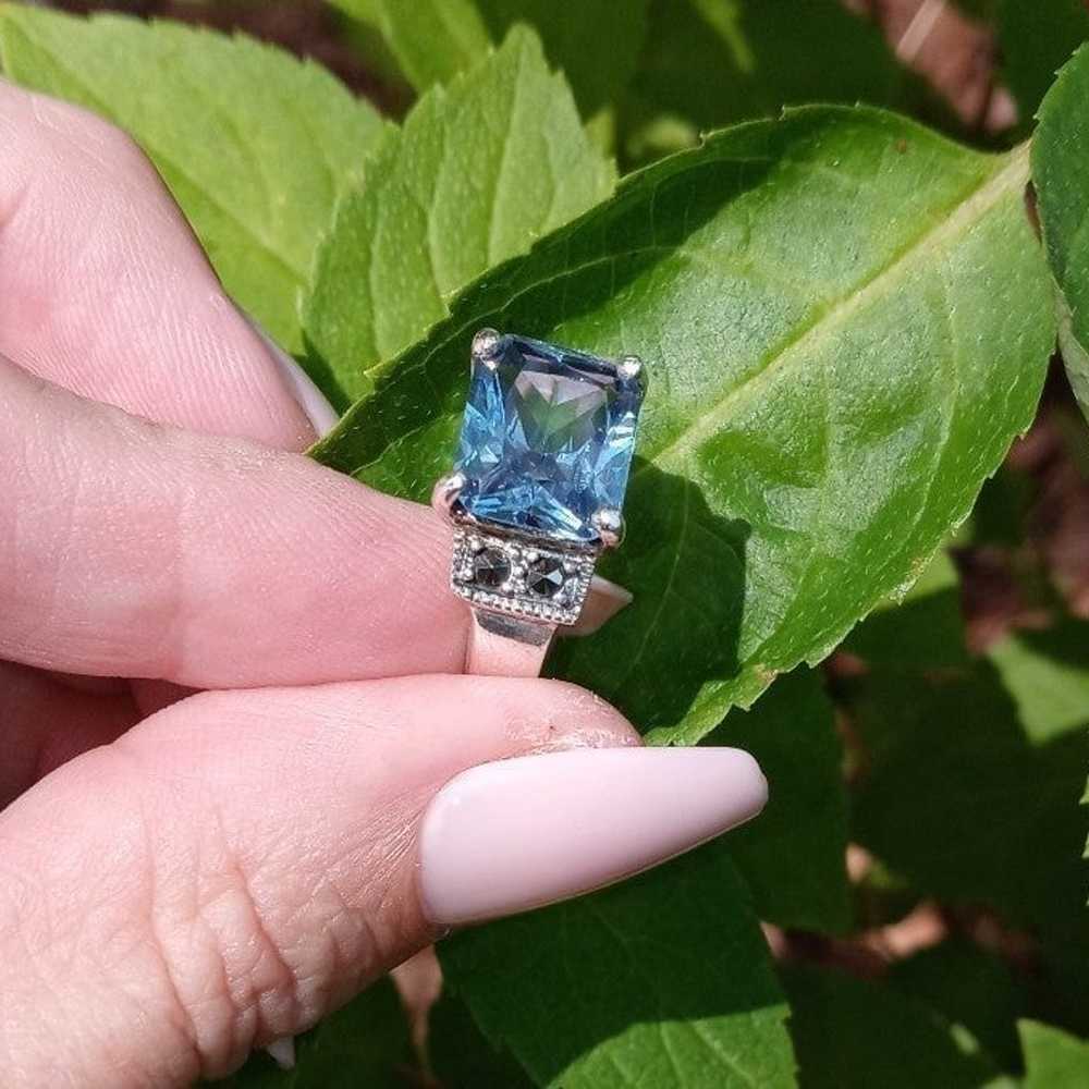 Vintage Blue Topaz and  Marcasite Ring - image 9