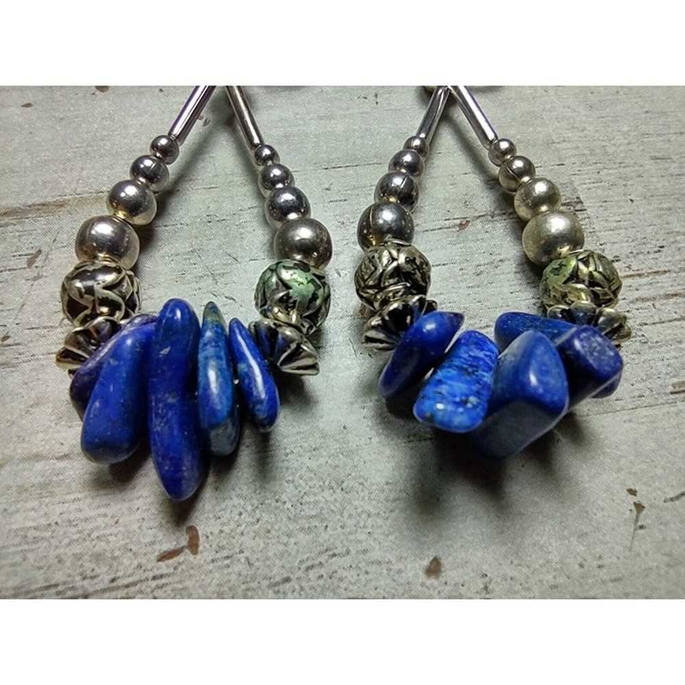 Vintage Lapis Lazuli Chip Bead Necklace and Dangl… - image 7