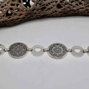 Vintage Aztec Calendar Sterling Silver Bracelet - image 1