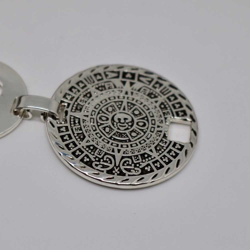 Vintage Aztec Calendar Sterling Silver Bracelet - image 2