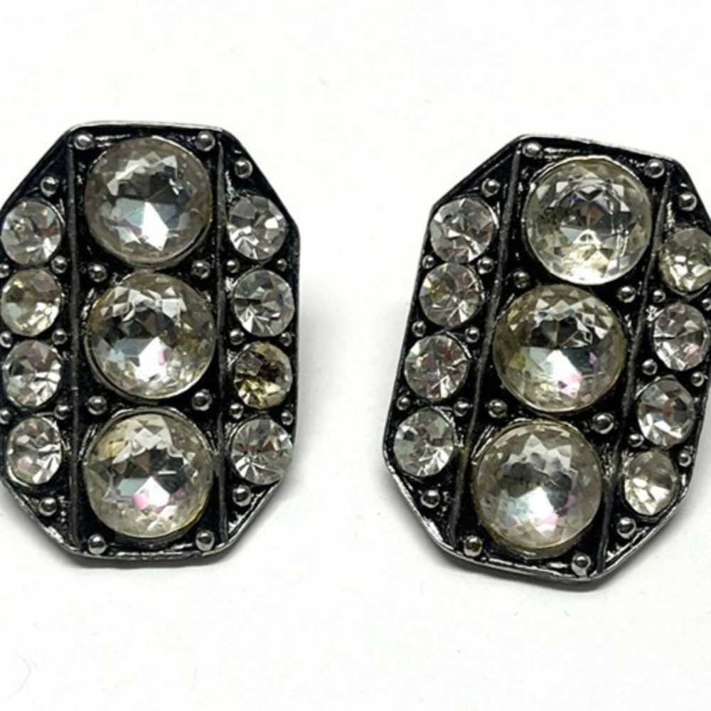 Vintage Rhinestone Silver Earrings - image 1