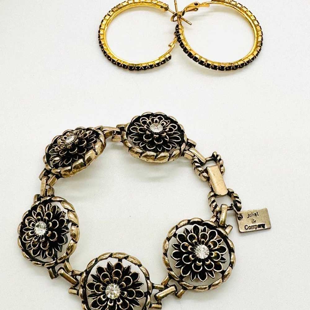 Vintage Rhinestone Flower Bracelet & Black rhines… - image 1