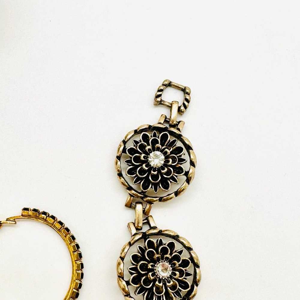 Vintage Rhinestone Flower Bracelet & Black rhines… - image 8
