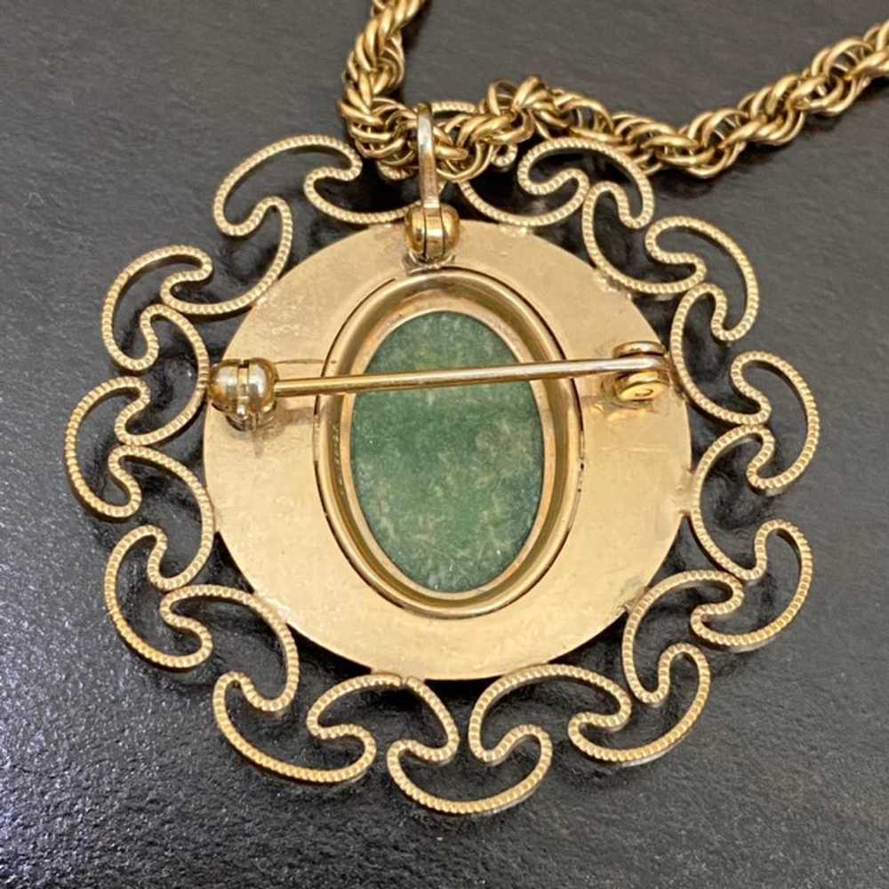 Vintage Ornate Gold-tone Pin Pendant Necklace - image 10