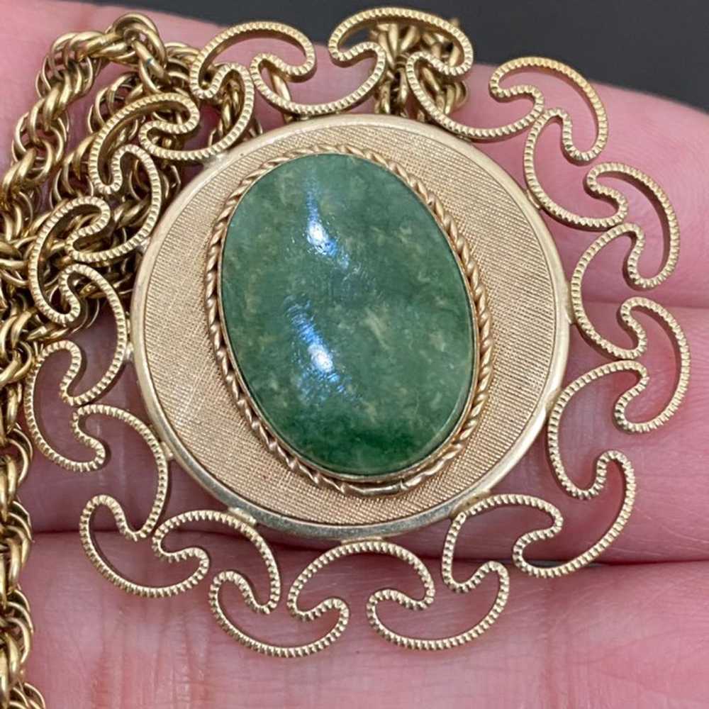 Vintage Ornate Gold-tone Pin Pendant Necklace - image 9