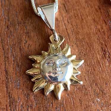 Sun Face Vintage Silver Pendant Necklace Mexico 9… - image 1